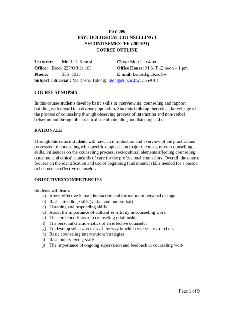 PSY 306: Counseling Skills Overview | PDF | Nonverbal Communication ...