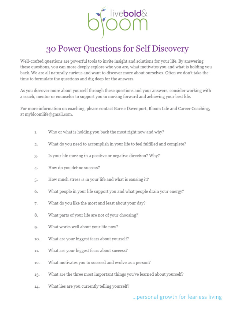 30 Questions for Self-Discovery | PDF | Psychology | Social Psychology