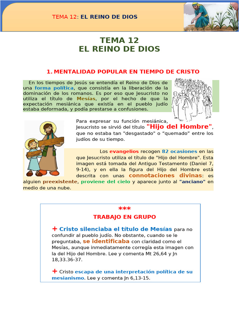 Tema 12 El Reino de Dios | PDF | Jesús | Reinado y reino de dios