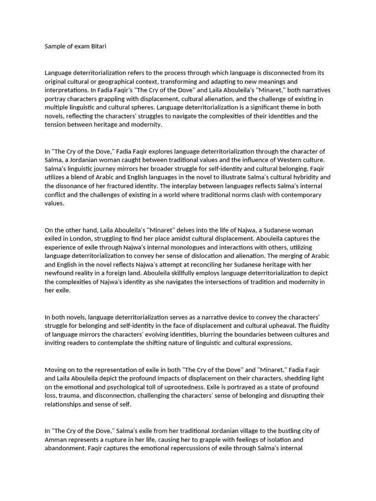 Sample of Exam Bitari | PDF | Diaspora | Feminism