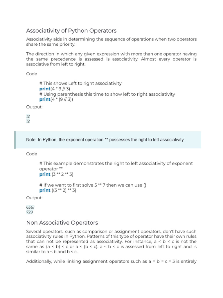 Associativity of Python Operators | PDF | Arithmetic | Computer Programming