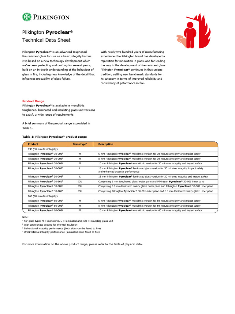Pilkington Pyroclear Technical Datasheet | PDF | Glasses | Door
