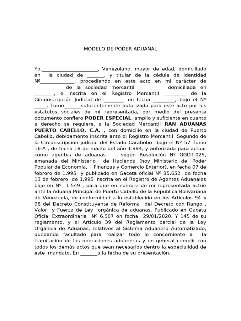 Poder Especial para Agentes Aduanales | PDF | Finanzas y dinero