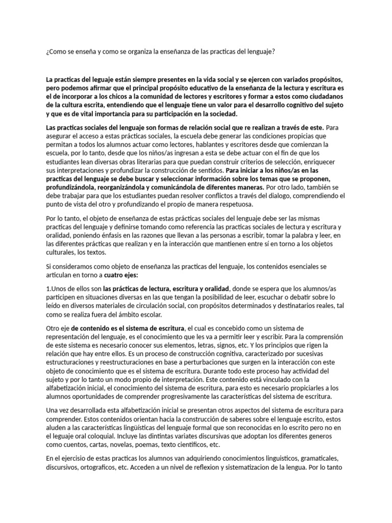Enseñanza de Prácticas del Lenguaje | PDF | Enseñando | Escritura