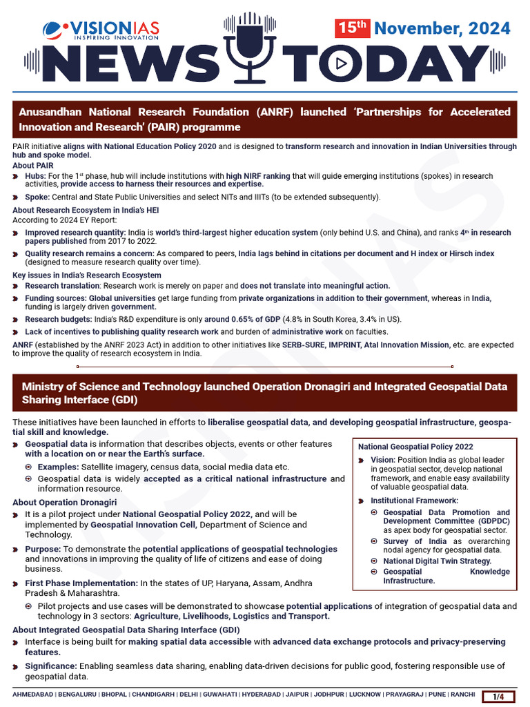 VisionIAS Daily Current Affairs 15 November 2024 | PDF | Diabetes | Insulin
