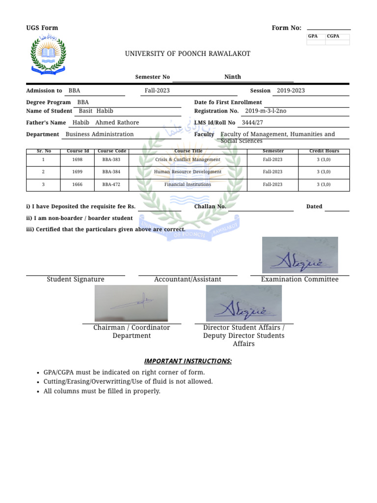 UGS Form for BBA Fall 2023 Admission | PDF