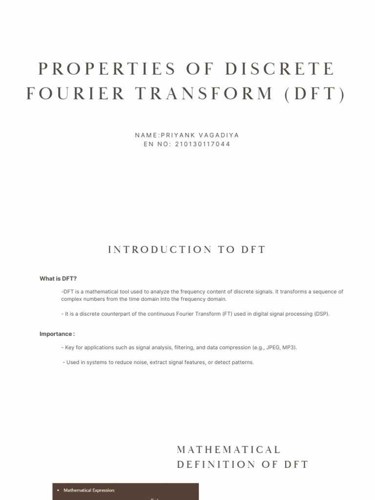 Properties of Discrete Fourier Transform (DFT) | PDF | Discrete Fourier ...