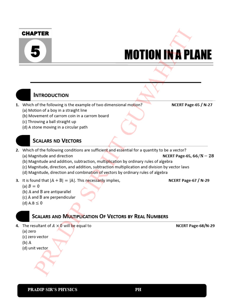 NCERT Motion in Plane MCQs Guide | PDF | Acceleration | Space