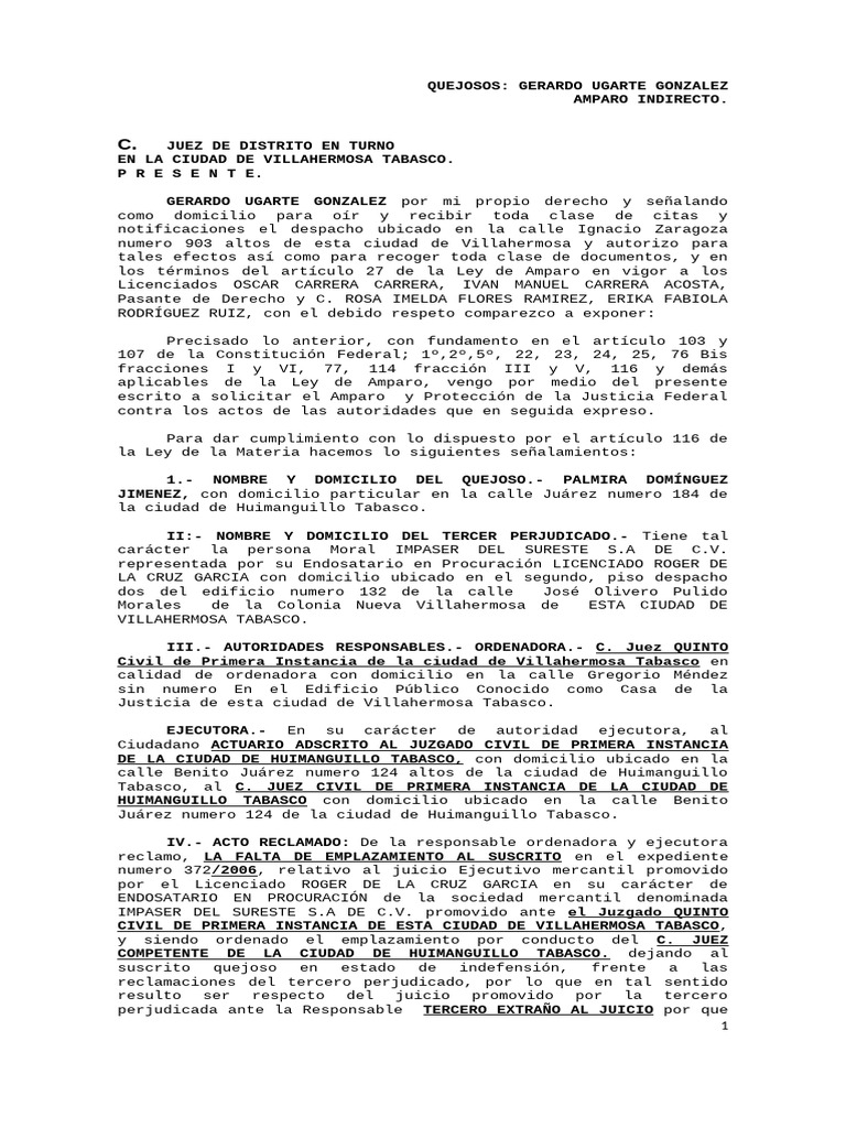 Amparo Indirecto de Gerardo Ugarte | PDF | Justicia | Crimen y violencia
