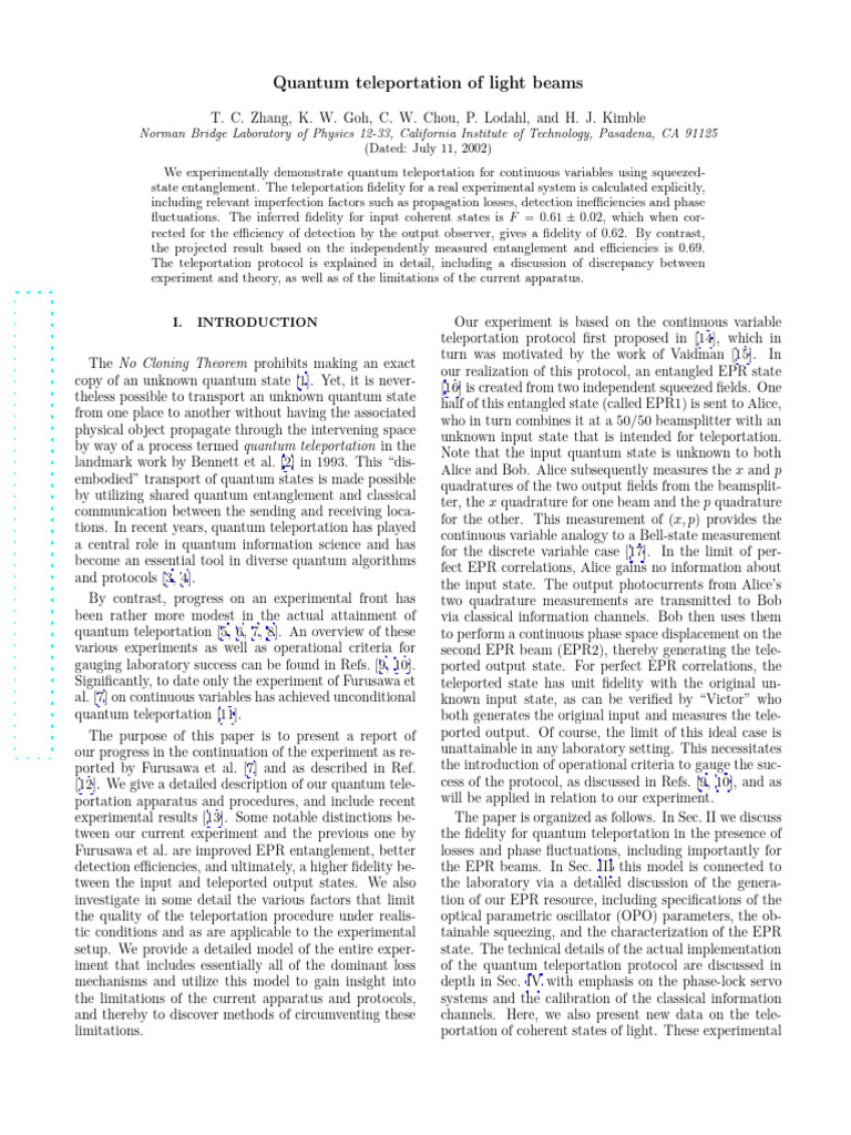 Quantum Teleportation of Light Beams | PDF | Quantum Entanglement ...