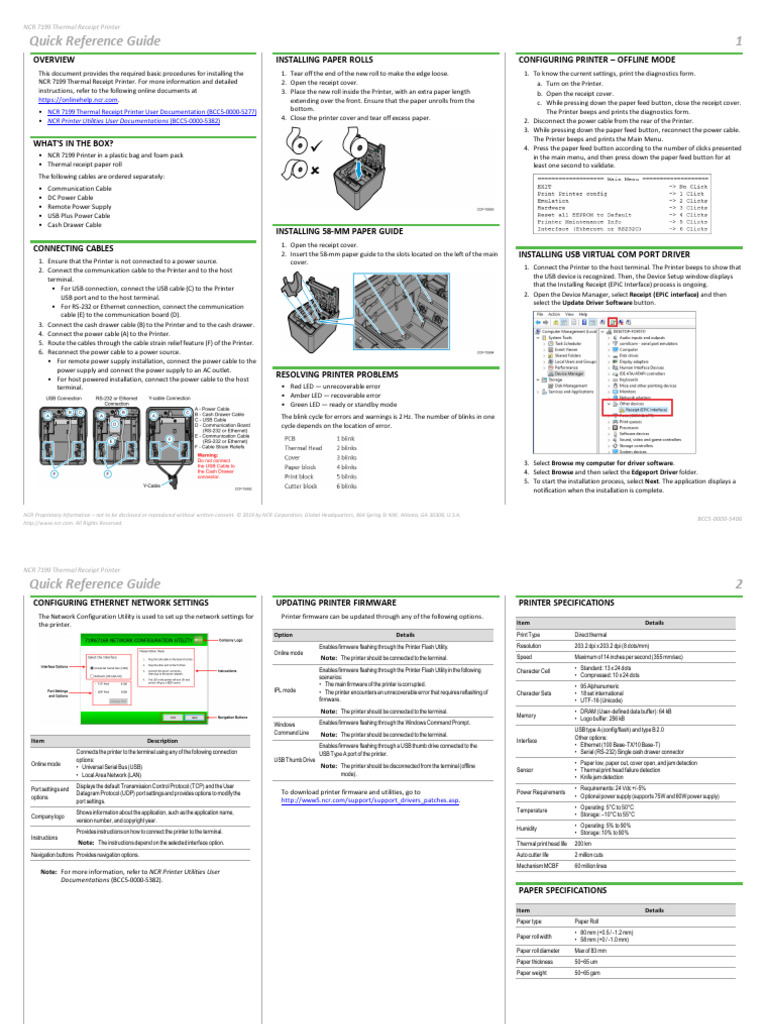 NCR 7199 Printer Installation Guide | PDF | Printer (Computing) | Usb