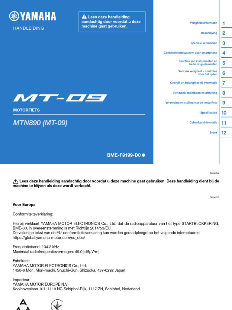 Yamaha MT09 Handleiding | PDF