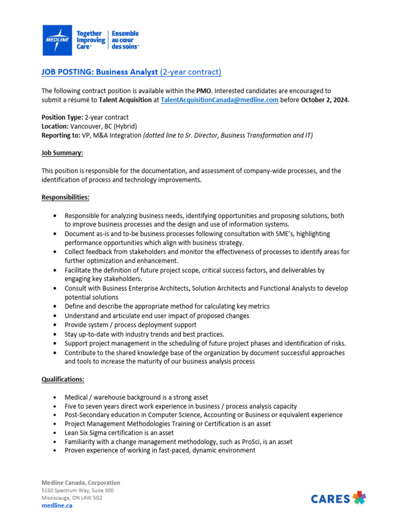 Job Posting - Business Analyst | PDF | Project Management | Business ...