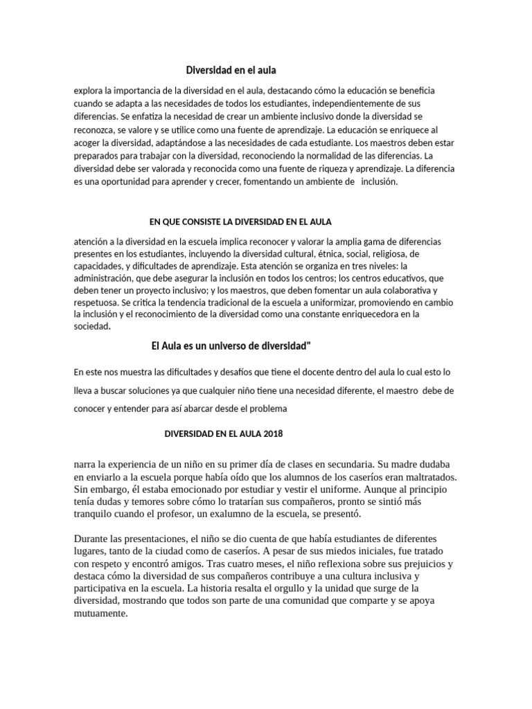 Inclusión y Diversidad en el Aula | PDF | Inclusión (Educación) | Escuelas
