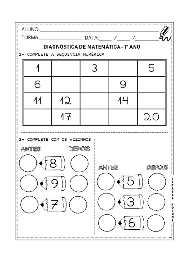 Avaliação Diagnóstica 1 Ano Matemática | PDF