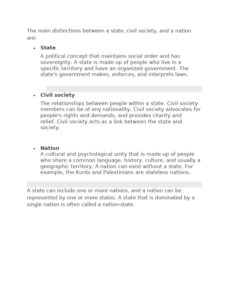 Distinction Between State Civil Society and Nation | PDF | Politics ...