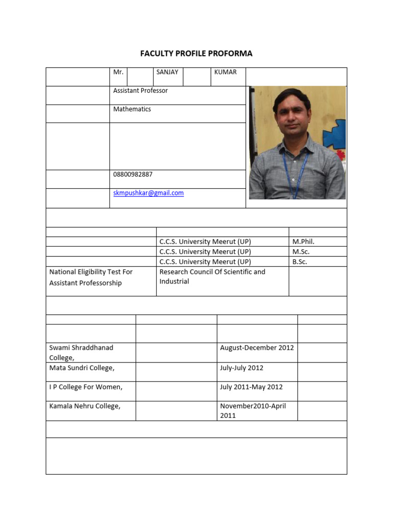 Faculty Profile: Sanjay Kumar, Mathematics | PDF | Mathematics | Science