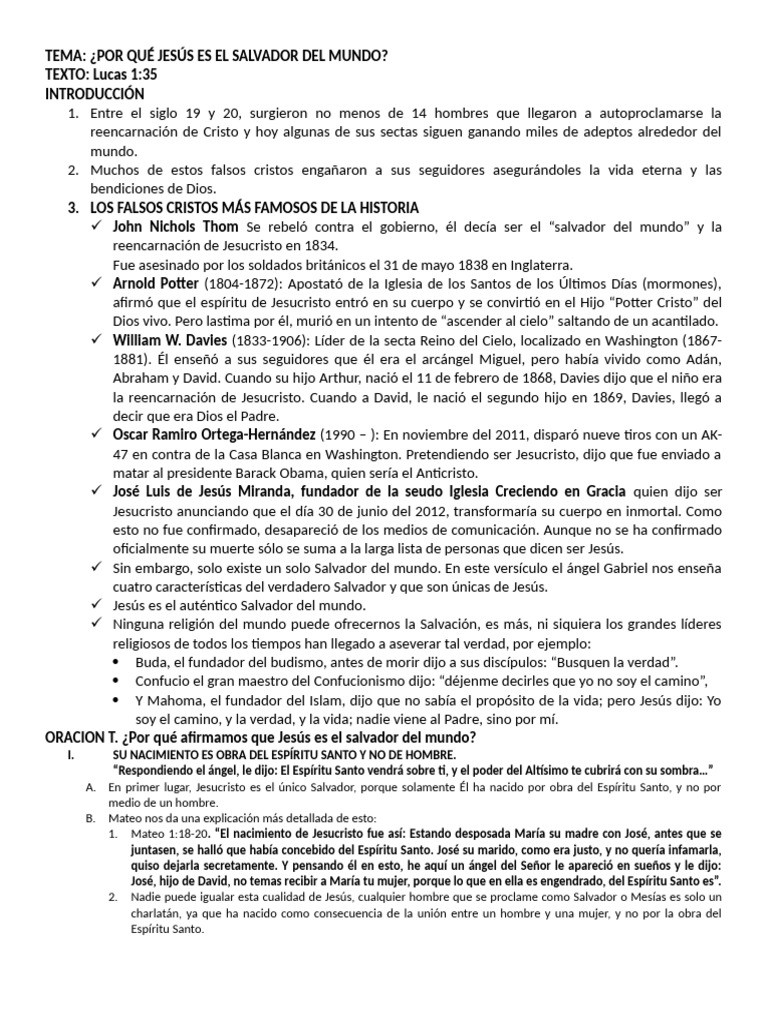 Jesús: El Único Salvador del Mundo | PDF | Jesús | Pecado