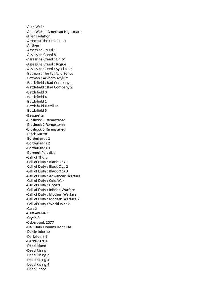 Comprehensive Video Game List | PDF