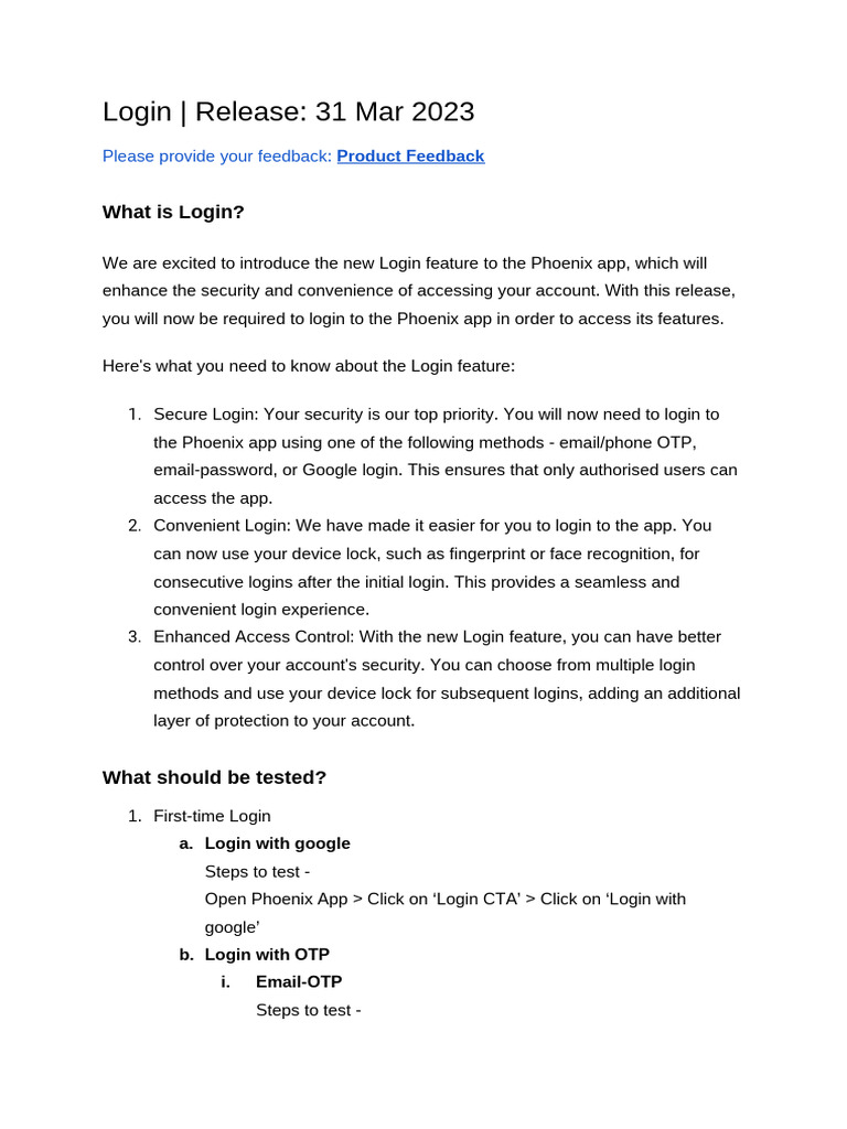 Phoenix App Login Update Overview | PDF | Password | Mobile App