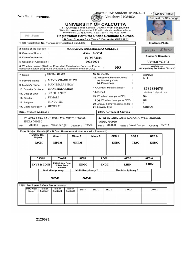 Cu Registration Form | PDF