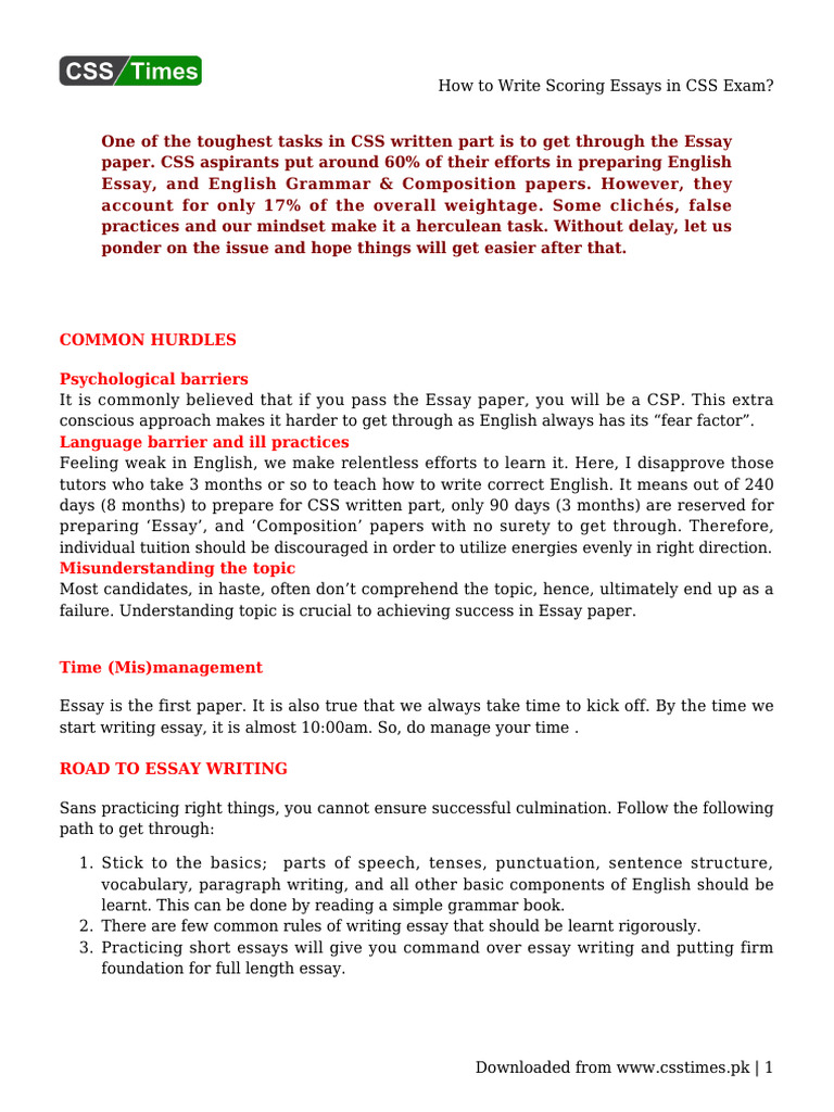 Scoring Essays in CSS Exam Guide | PDF | Pakistan | Essays