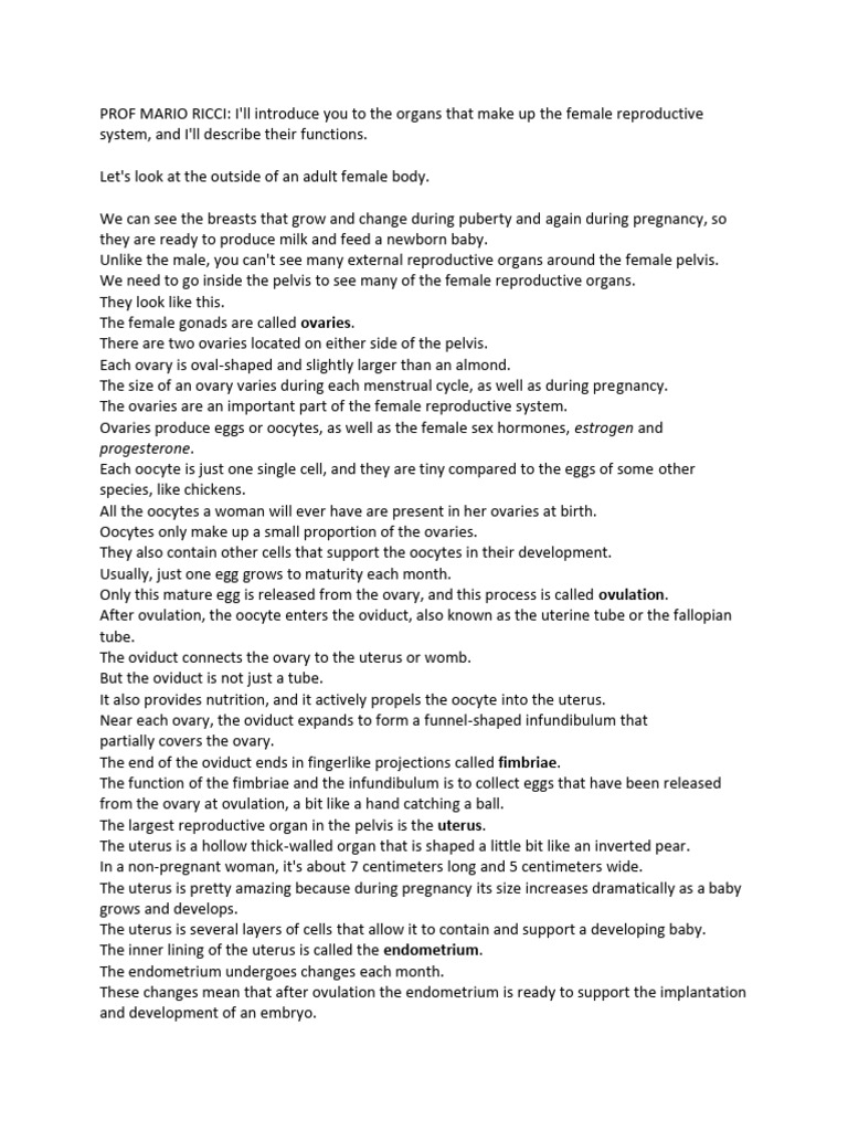Prof. Mario Ricci - Female Reproductive System | PDF | Ovary | Uterus