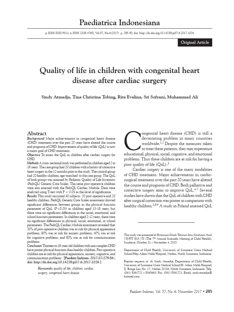 Quality of Life in Children Post-Heart Surgery | PDF | Quality Of Life ...