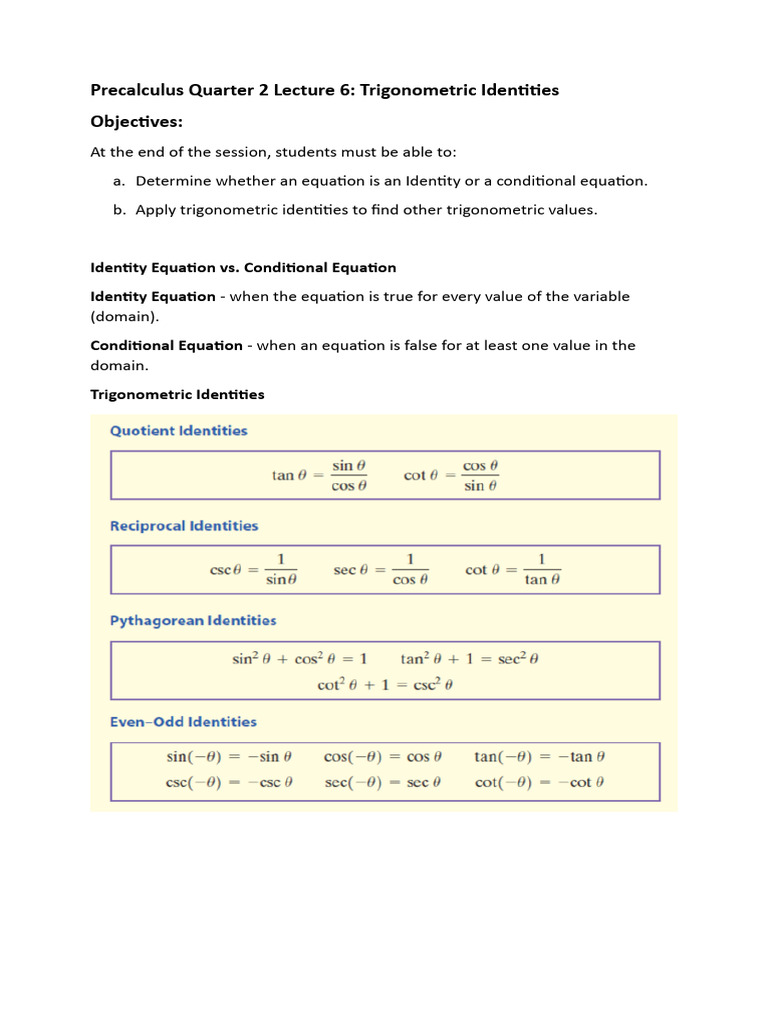 Trigonometric Identities Overview | PDF | Trigonometric Functions ...