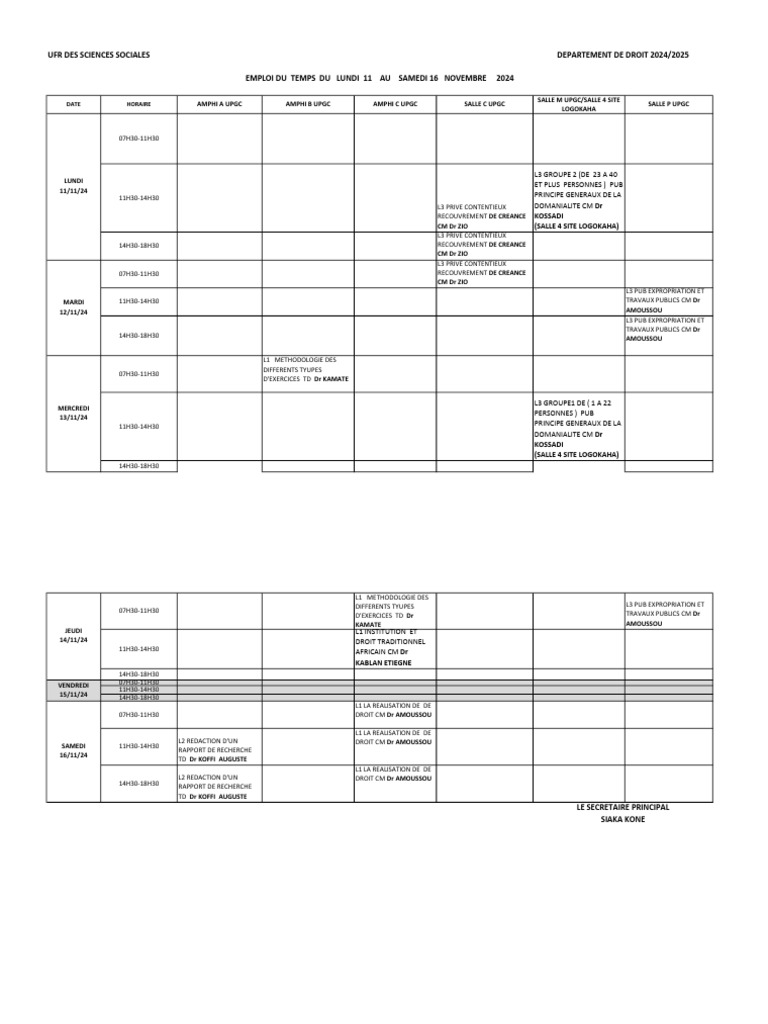 Emploi du temps UPGC 11-16 Nov 2024 | PDF
