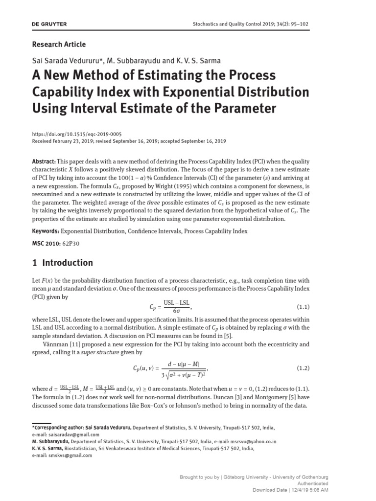 A New Method of Estimating The Process C | PDF | Estimator | Confidence ...