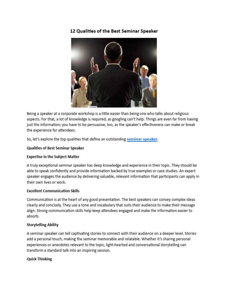 Top Qualities of Effective Seminar Speakers | PDF | Storytelling ...