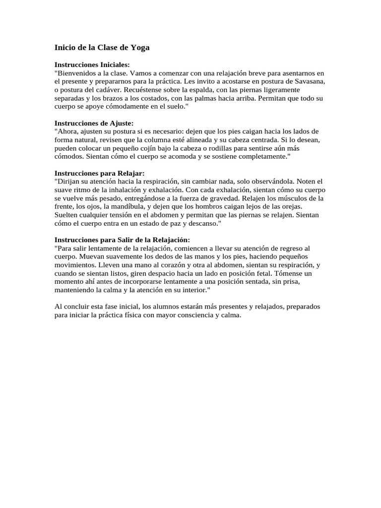 Relajación Inicial en Clase de Yoga | PDF