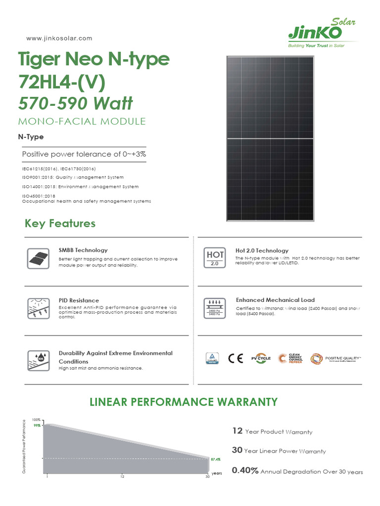 Jinko Solar N-Type Module Specifications | PDF | Electrical Resistance ...
