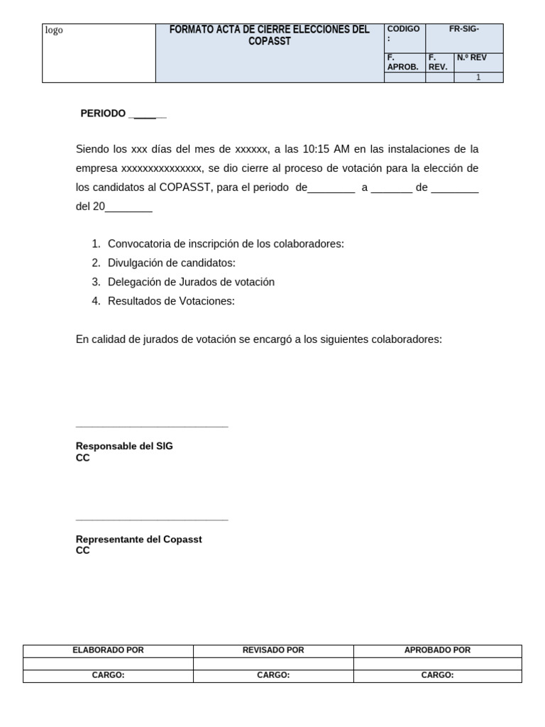 Acta de Cierre Elecciones Del Copasst | PDF | Negocios