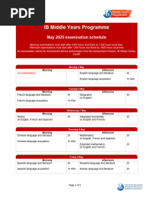 IB MYP May 2025 Exam Schedule