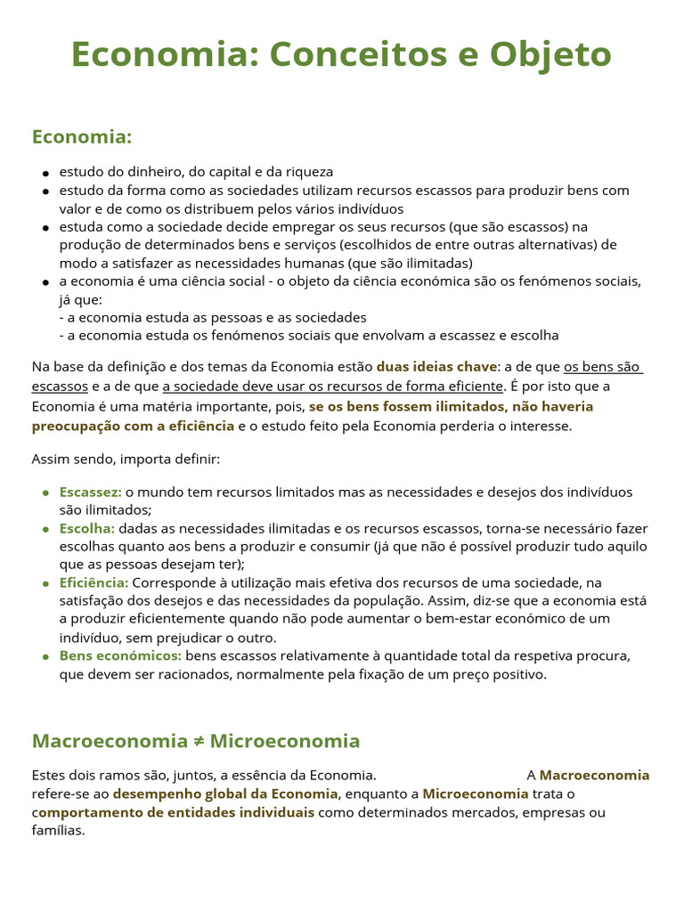 Economia Conceitos e Objeto 1 | PDF | Economia | Mercado (economia)