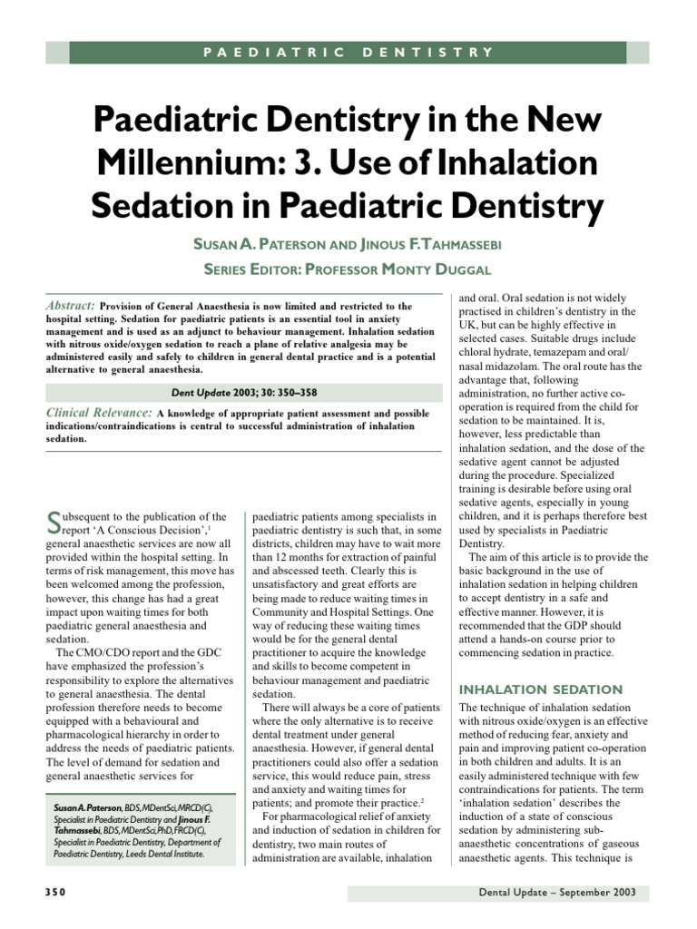 Pediatric Sedation in Dentistry | PDF | Nitrous Oxide | Anesthesia