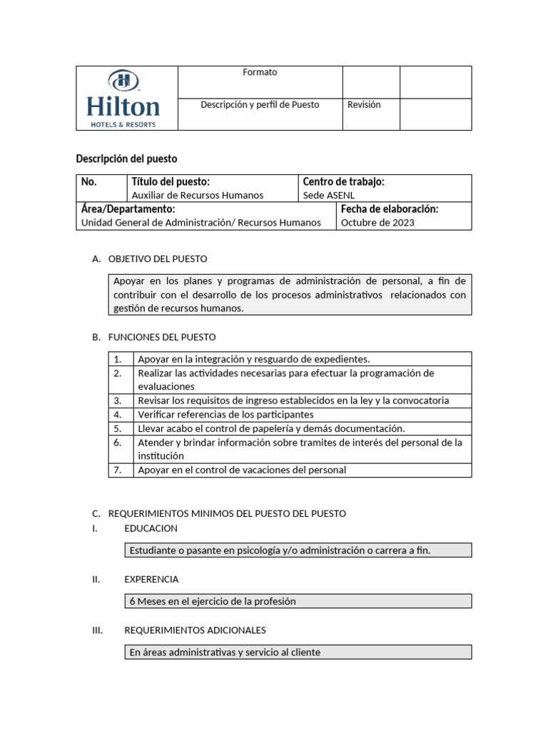 Descripción Del Puesto | PDF | Crecimiento personal y profesional