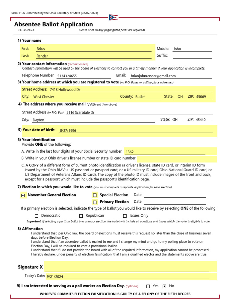 Absentee Ballot Pdf Elections Identity Document