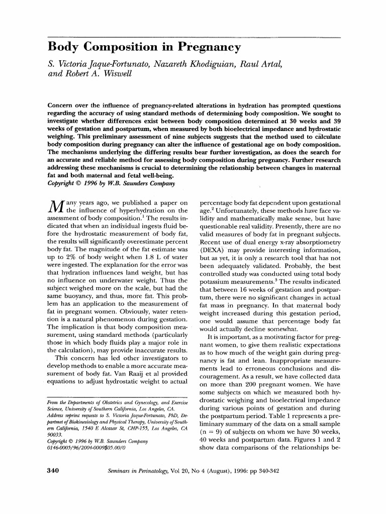 Articulo 1 Body Composition in Pregnancy | PDF