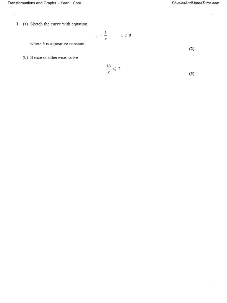Transformations and Graphs Problems | PDF | Equations | Theoretical ...
