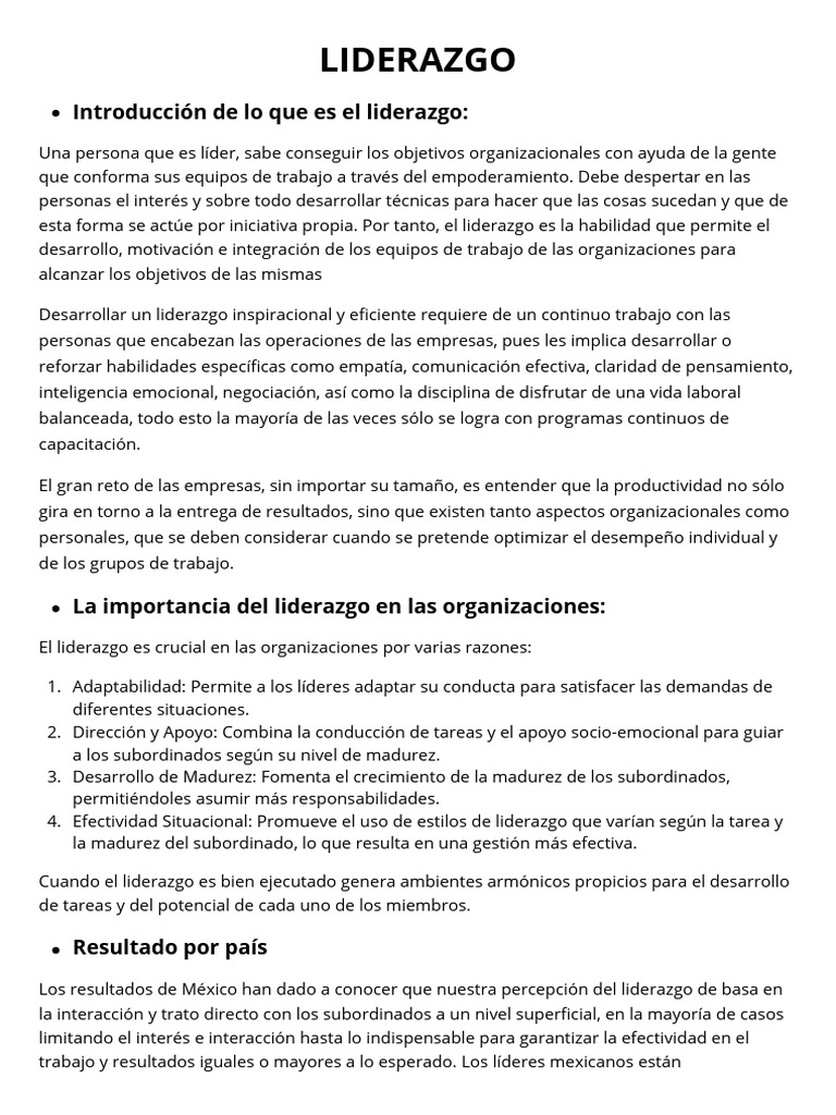 Liderazgo: Claves para el Éxito Organizacional | PDF | Liderazgo ...