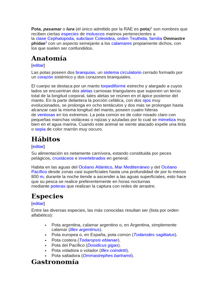 Pota | PDF | Moluscos