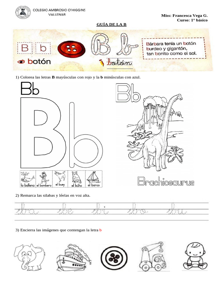 Guía de la letra B para 1° básico | PDF