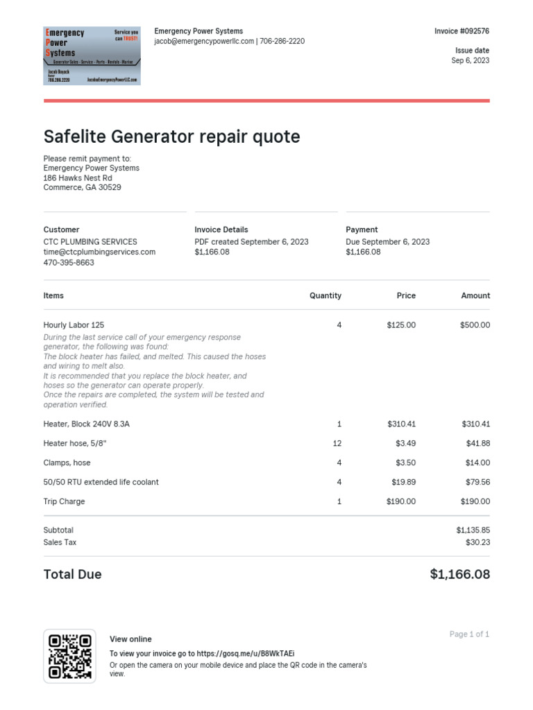 Safelite Generator Repair Invoice | PDF | Invoice | Payments