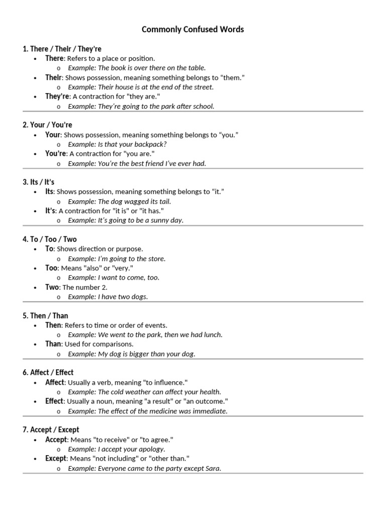 Commonly Confused Words Pdf Language Arts Discipline Foreign