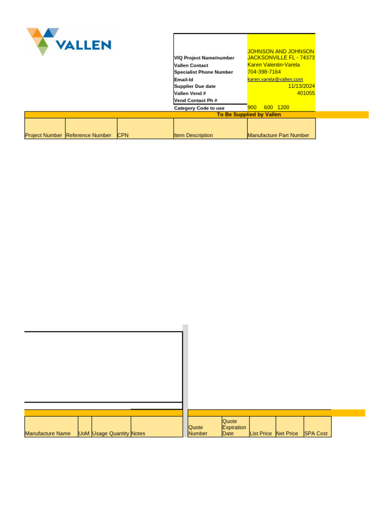 Johnson and Johnson RFQ Form | PDF