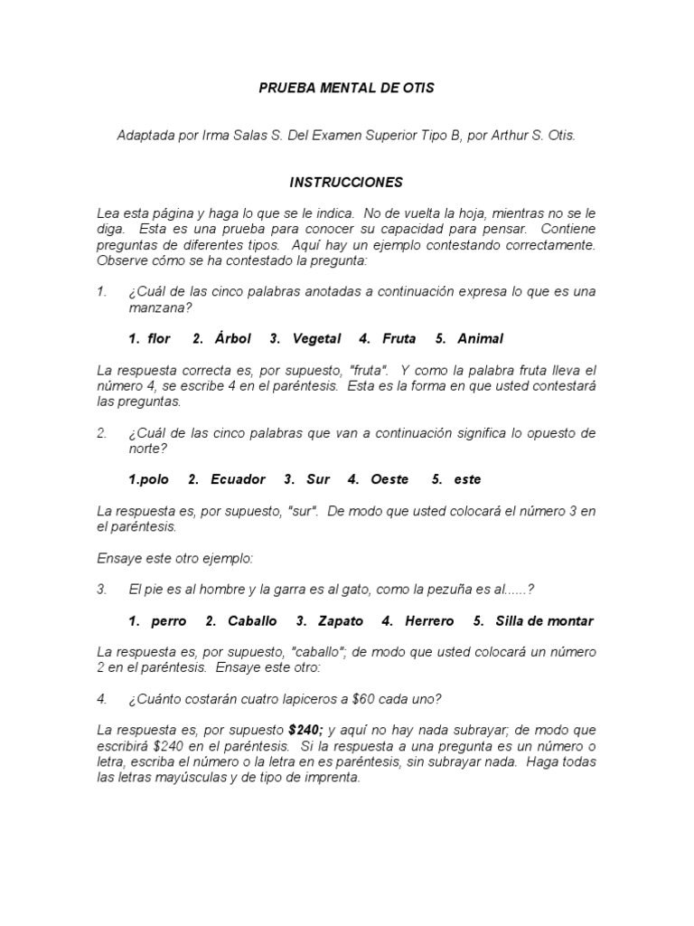 Prueba Mental de Otis Dificultad PDF Naturaleza