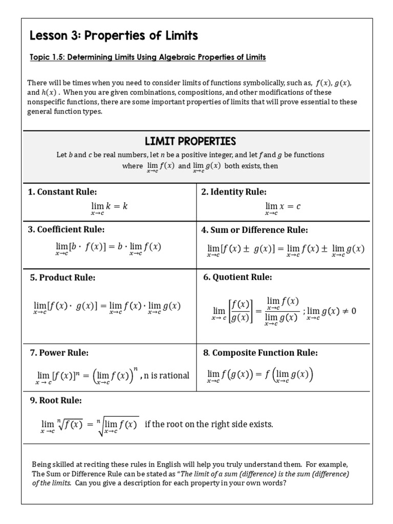 Notes 1.3-Properties of Limits | PDF | Function (Mathematics) | Real Number